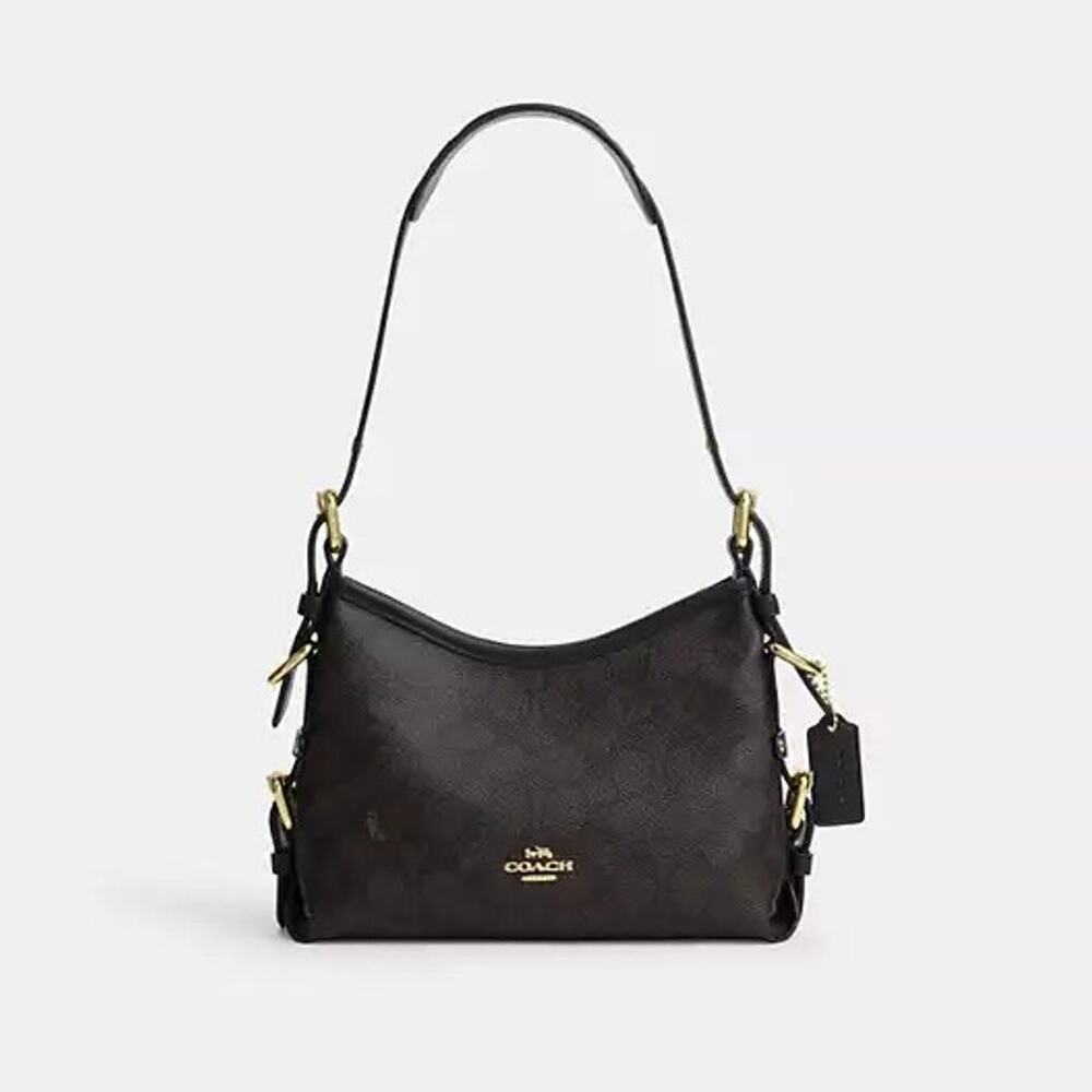 New‼️Coach Laurel Shoulder Bag 22 Buckles Signature Canvas CFP26 Walnut/Black
